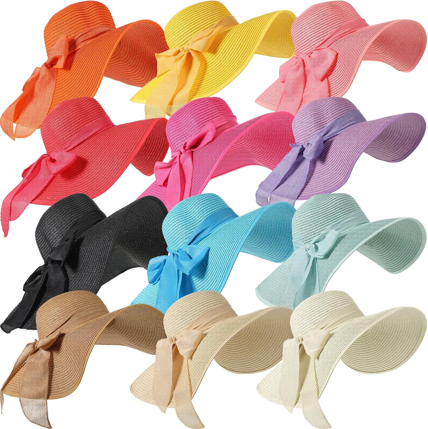 Hat Floppy Wide - 12 PCS Women's Wide Brim Straw