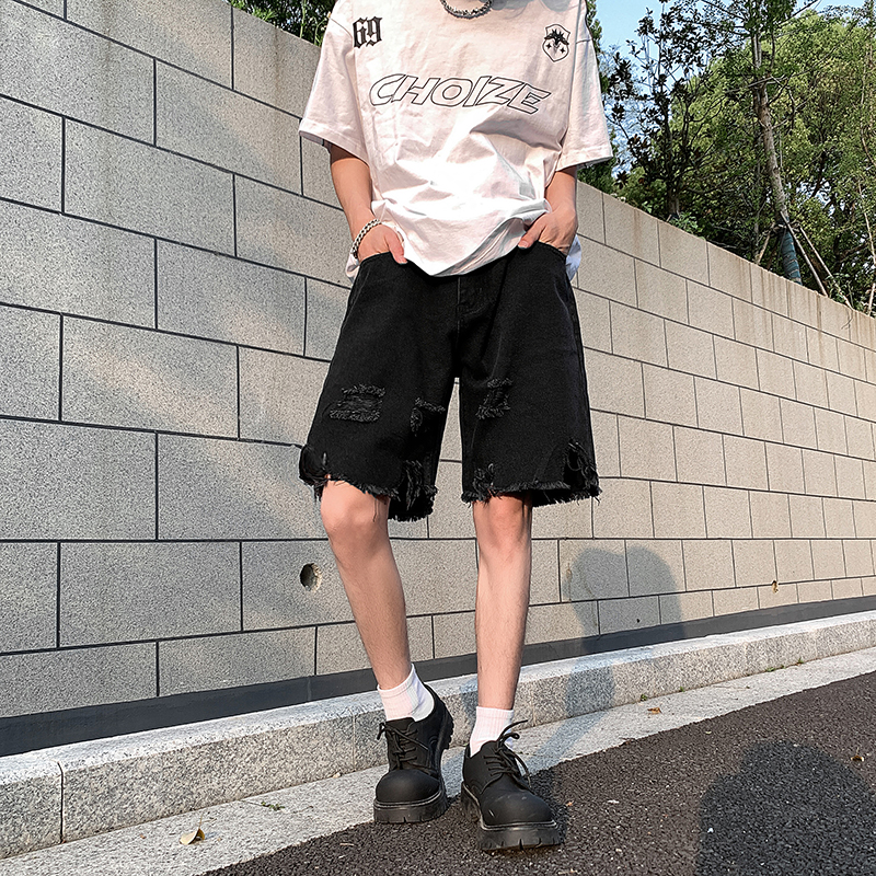 Shorts Denim Frayed - Black Frayed Hole Denim Shorts Men