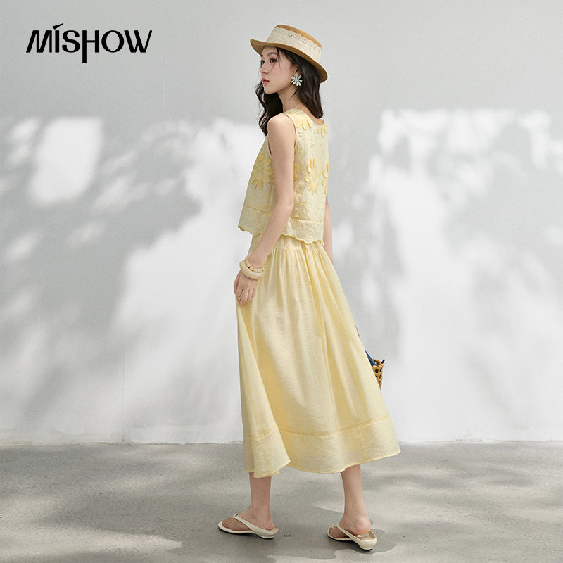 MISHOW French Floral Embroider - Midi Skirt Floral avis et prix