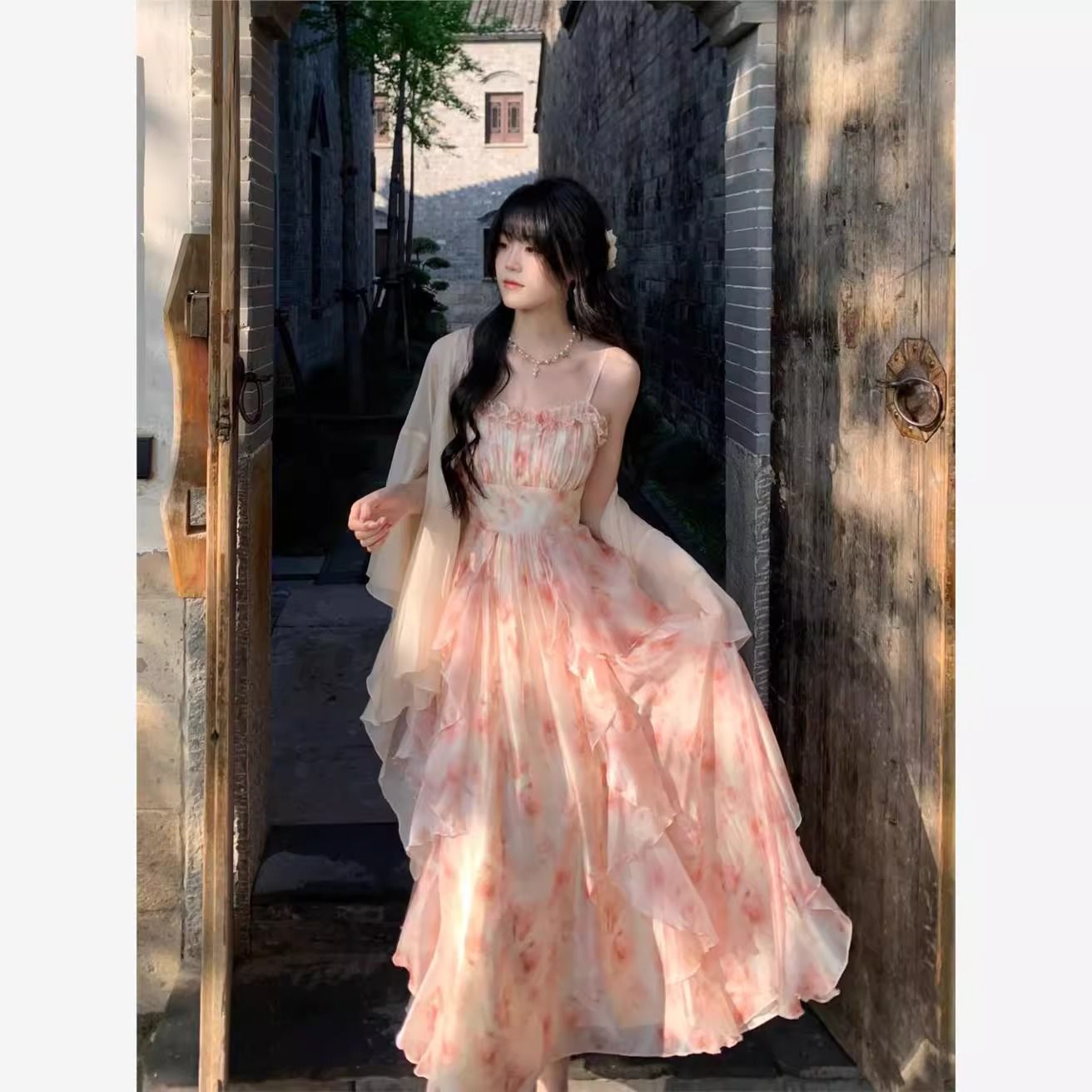 Women Watercolor Peach Floral  - Kimono Sheer Floral avis et prix