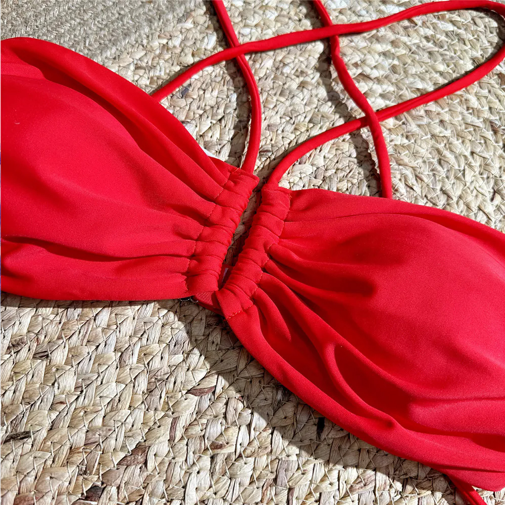 Sexy Red 3D Flower Swimwear Ha - Swimsuit Bikini Ruched avis et prix