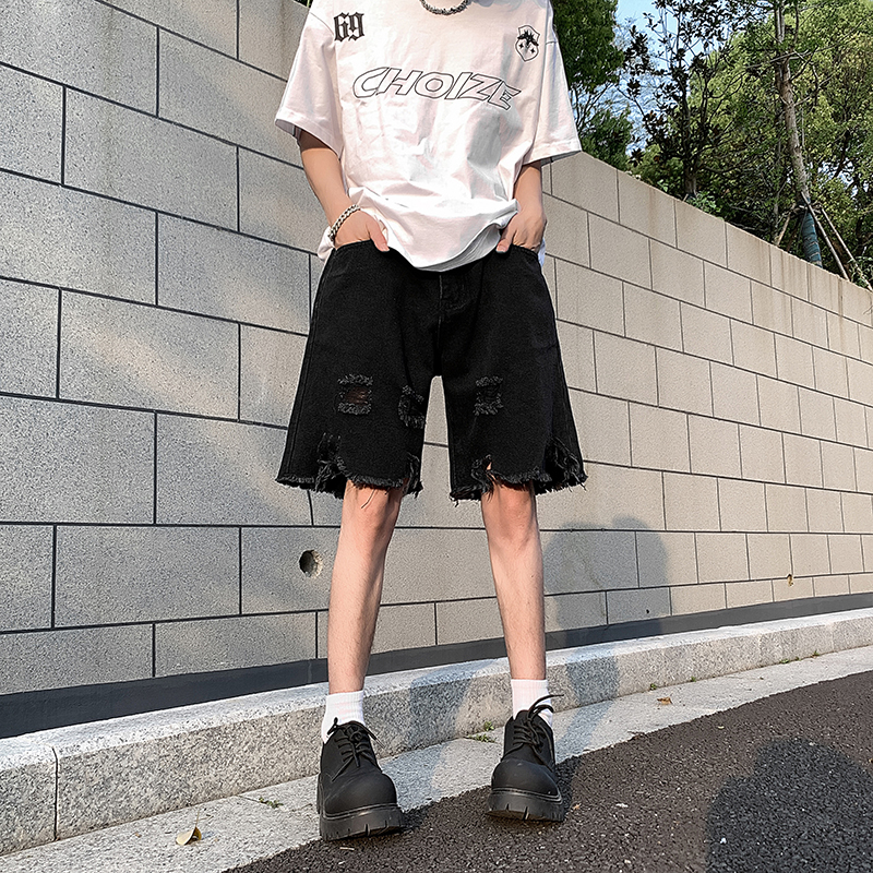 Black Frayed Hole Denim Shorts - Shorts Denim Frayed avis et prix