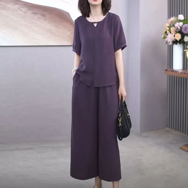 Women Purple Tencel Linen Two  - Linen Pant Wide avis et prix