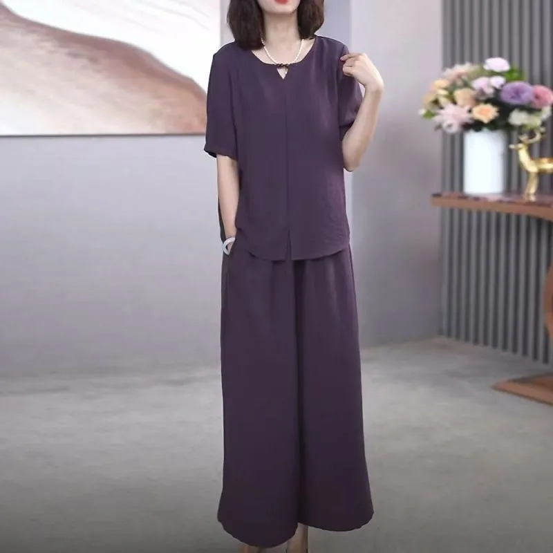 Women Purple Tencel Linen Two  - Linen Pant Wide avis et prix