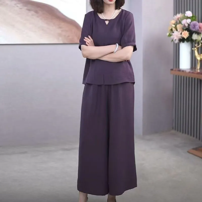 Women Purple Tencel Linen Two  - Linen Pant Wide avis et prix