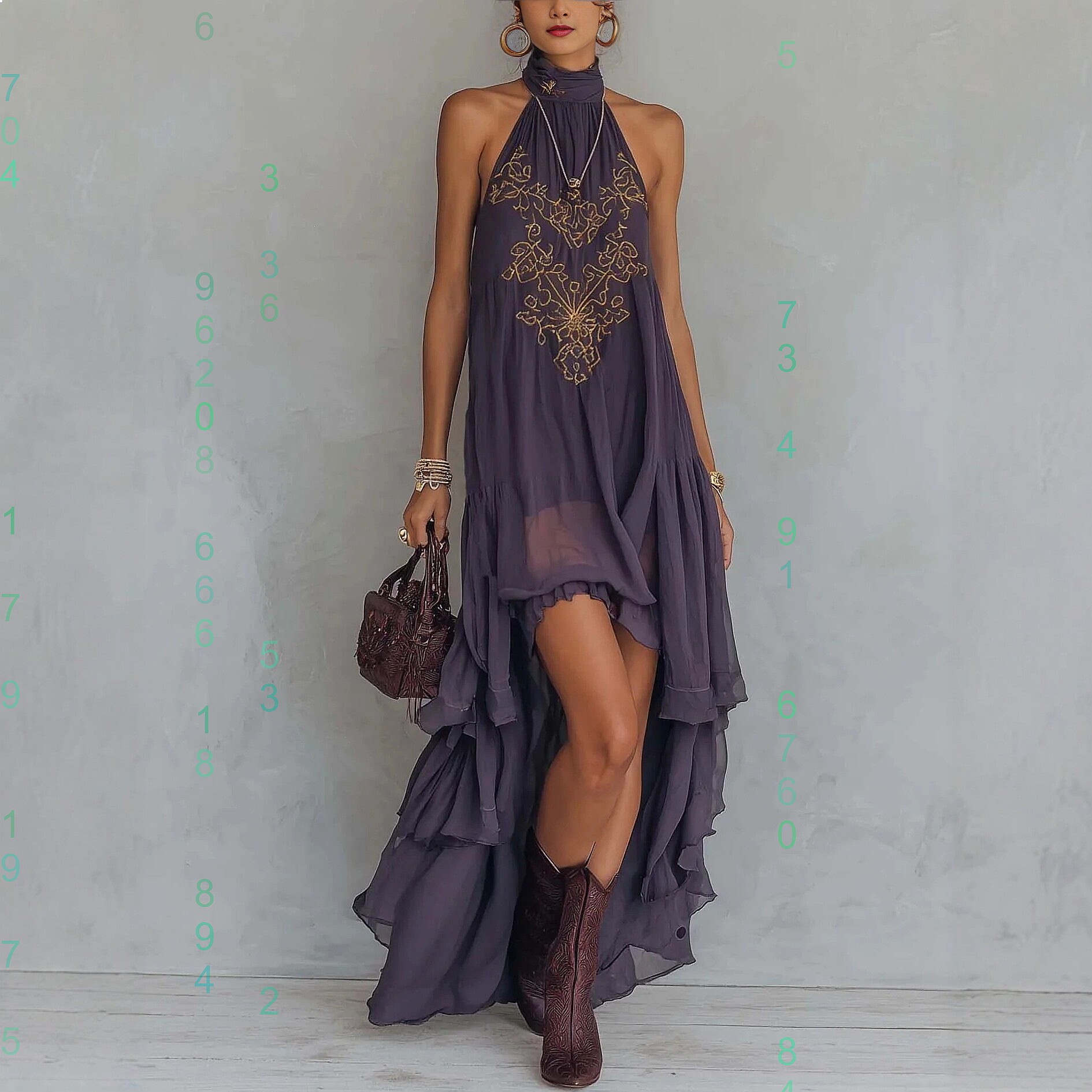 Purple Print Halter Neck Sleev - Maxi Dress Halter avis et prix
