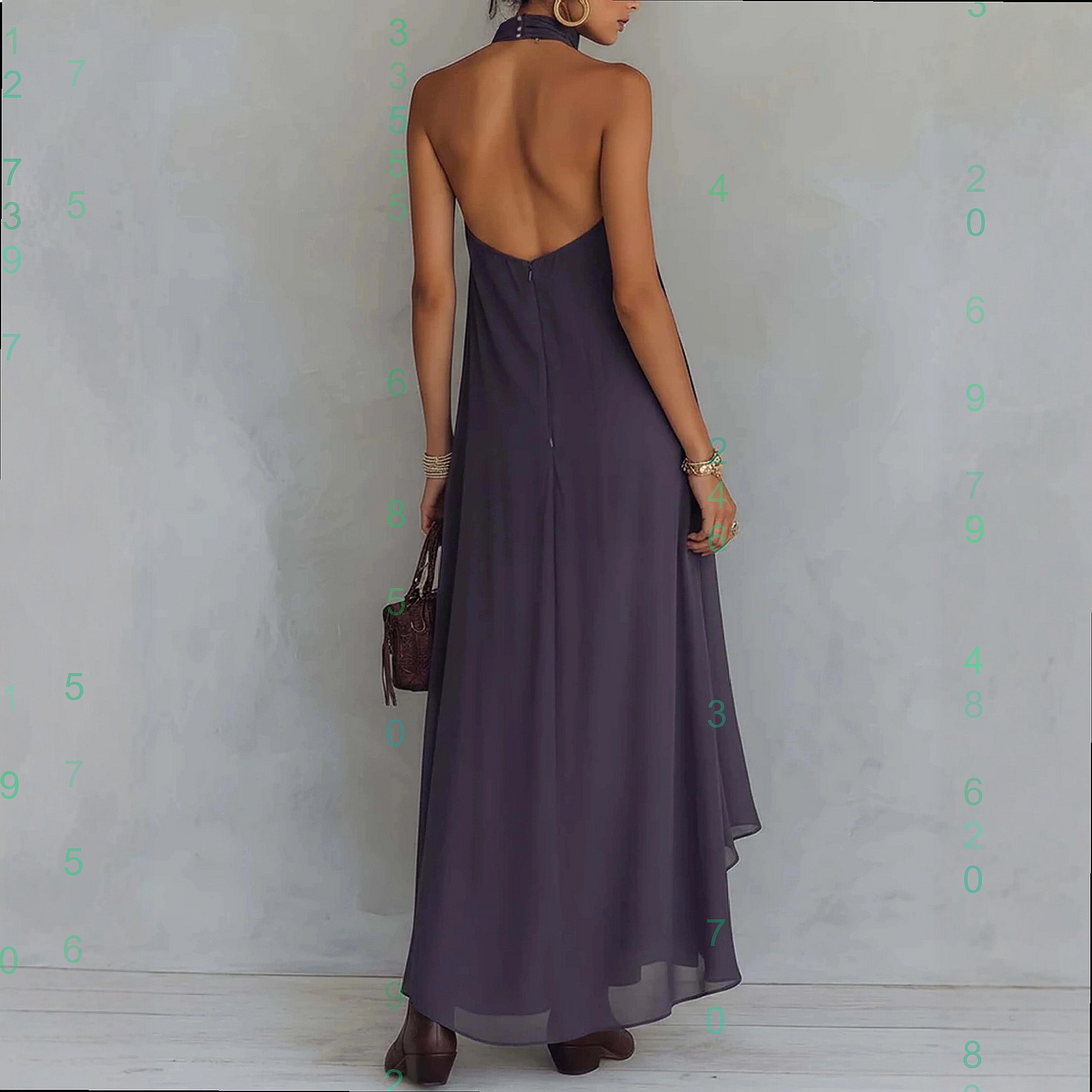 Purple Print Halter Neck Sleev - Maxi Dress Halter avis et prix