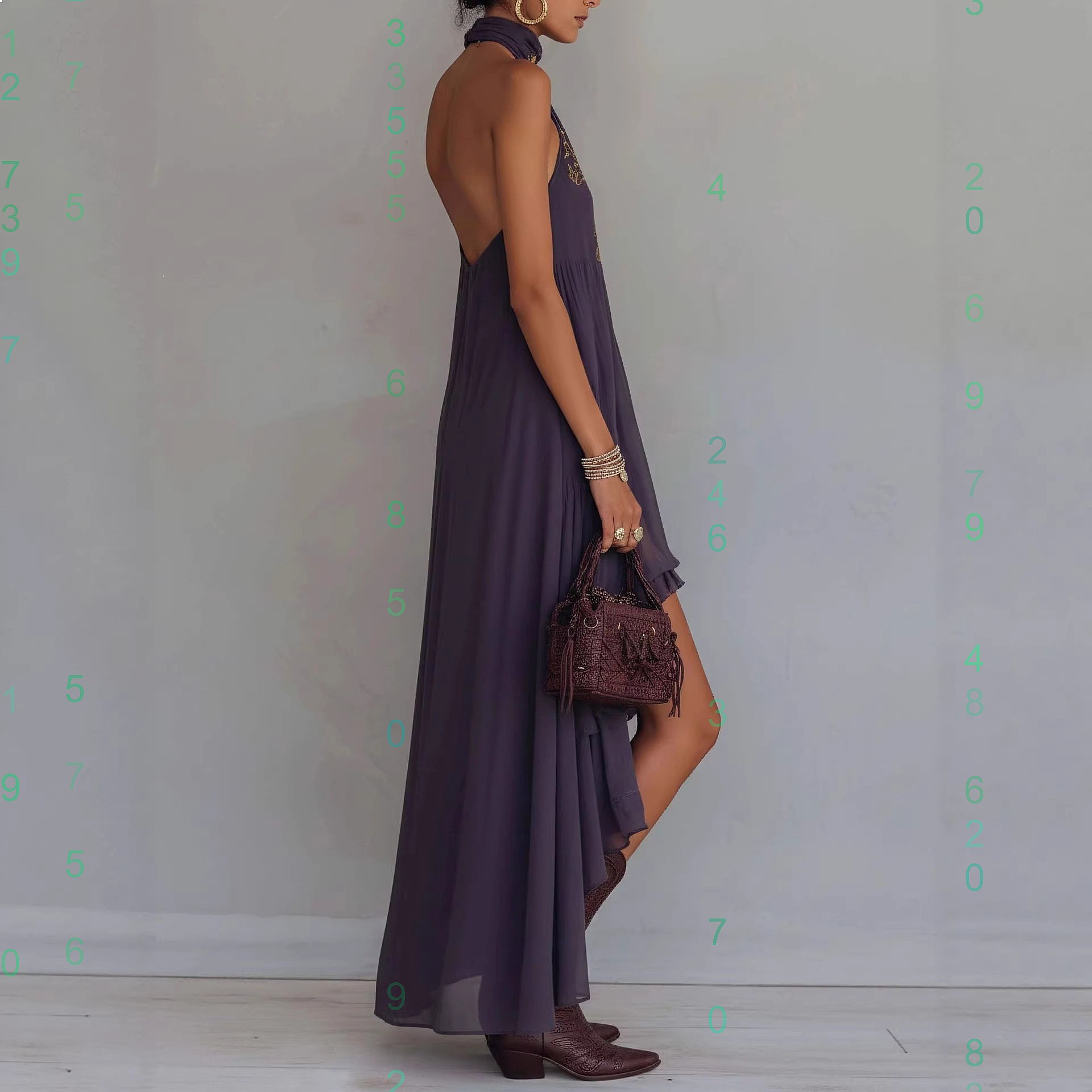 Purple Print Halter Neck Sleev - Maxi Dress Halter avis et prix
