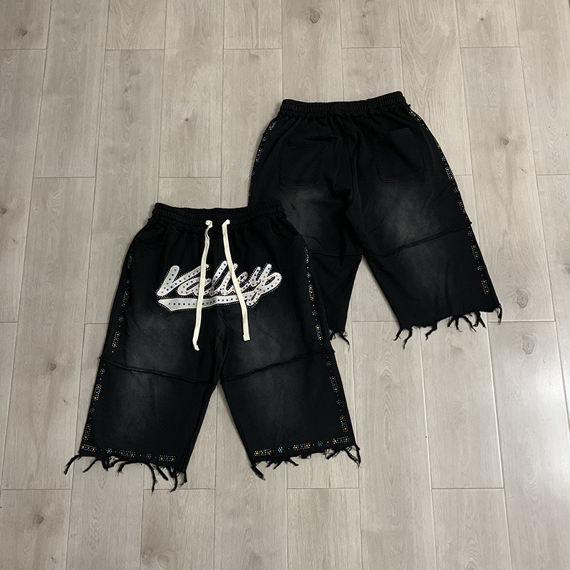 VALLEY Men Black Knee Casual S - Shorts Denim Frayed avis et prix