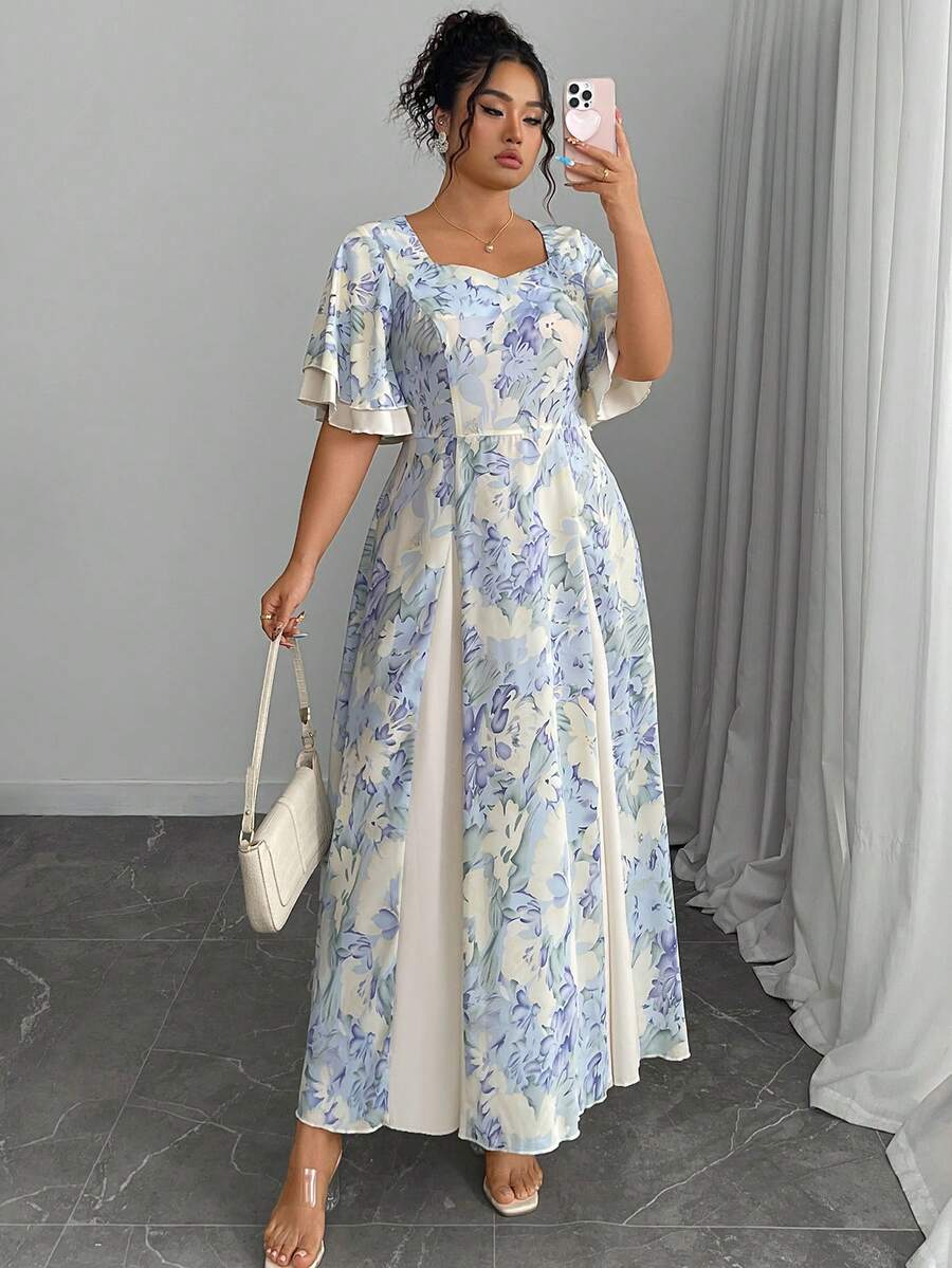 Plus Size Floral Print Square  - Midi Skirt Floral avis et prix