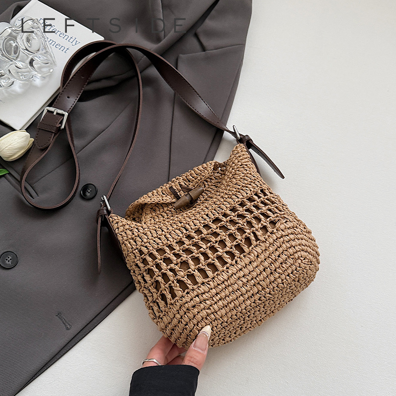 Small Woven Straw Bucket Bag L - Crochet Bag Raffia avis et prix