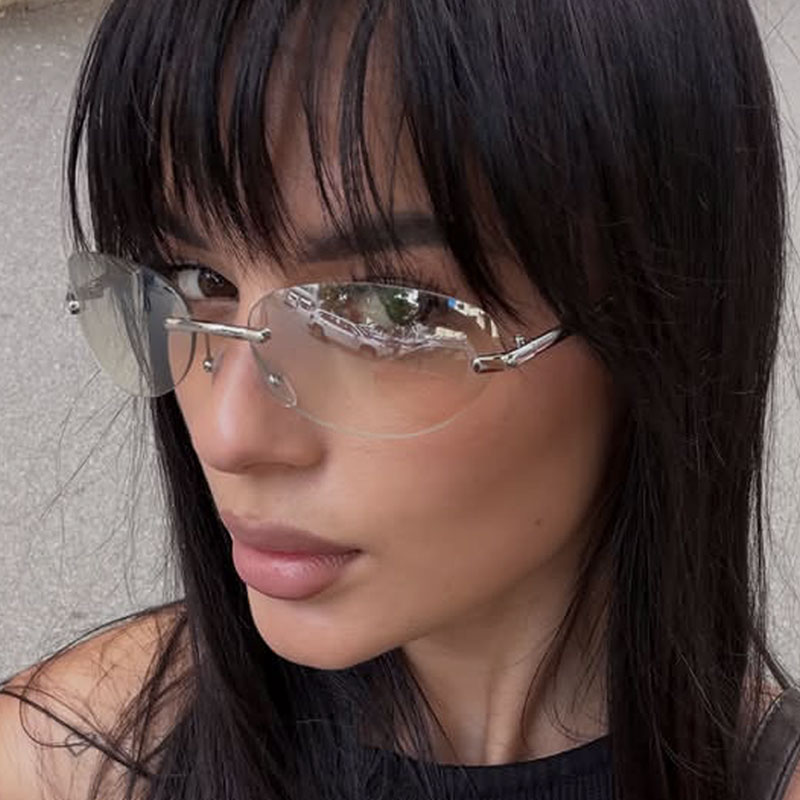 Rimless  Oval Sun Glasses for  - Sunglasses Cat Eye avis et prix
