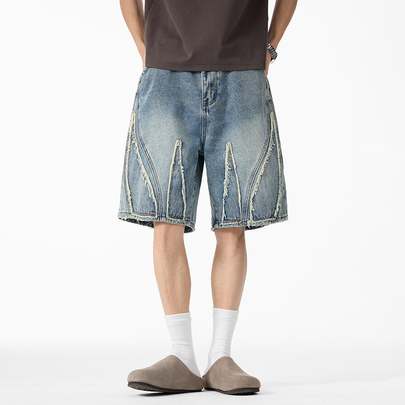 Men's Baggy Denim Jorts, Raw E - Shorts Denim Frayed avis et prix