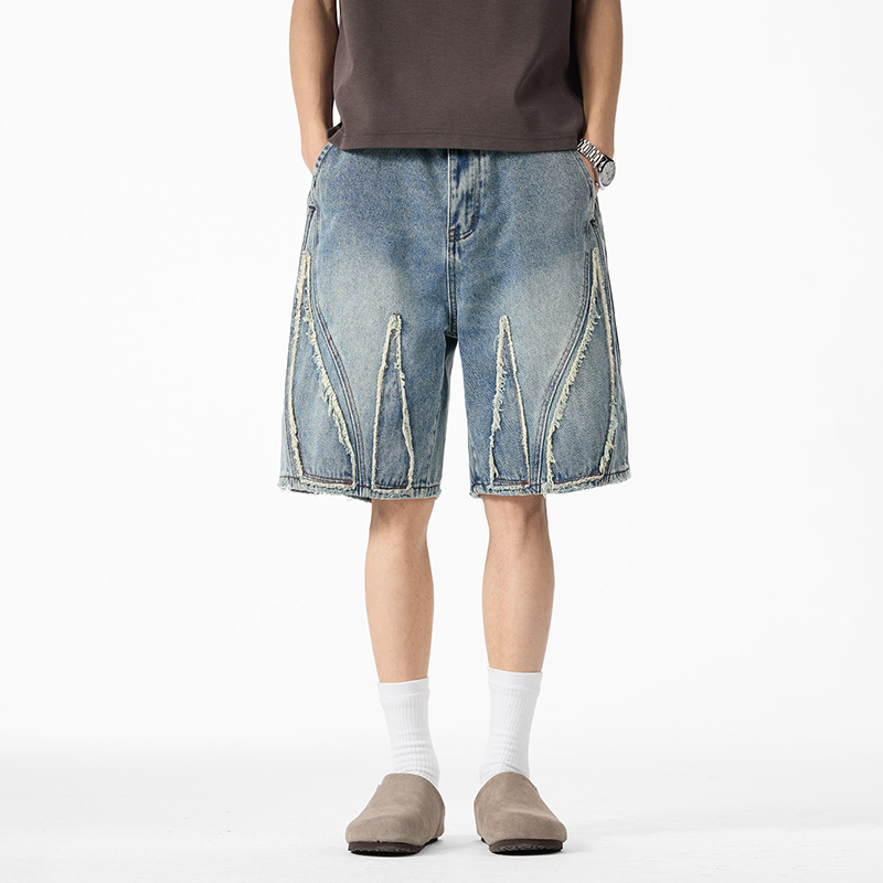 Men's Baggy Denim Jorts, Raw E - Shorts Denim Frayed avis et prix