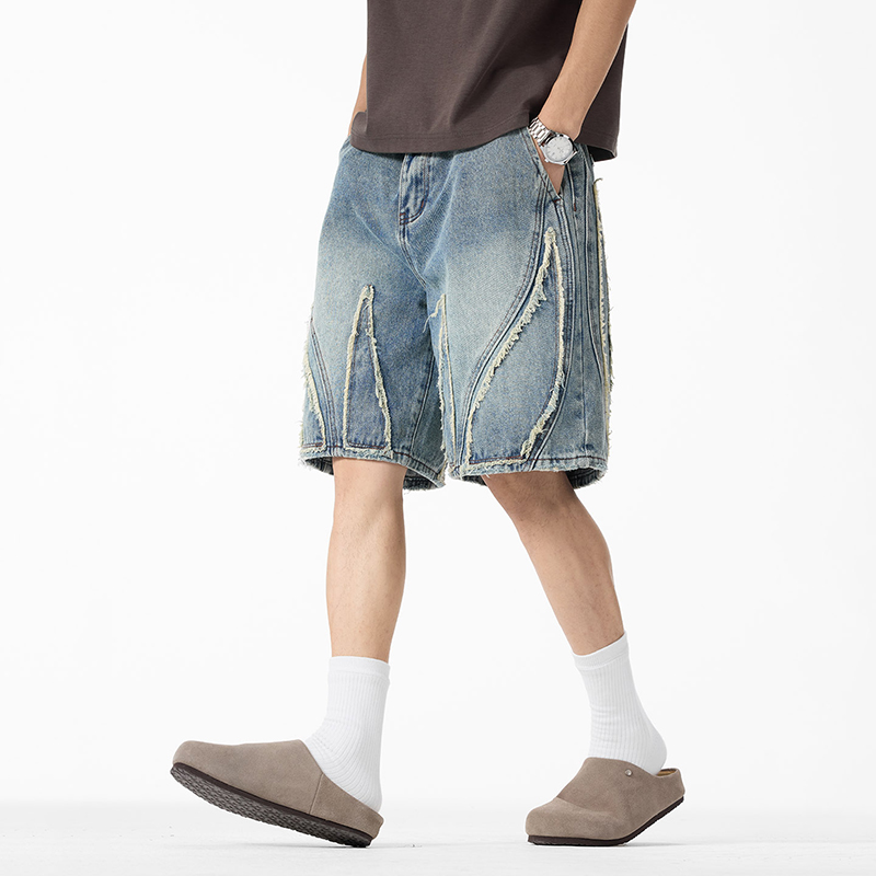 Men's Baggy Denim Jorts, Raw E - Shorts Denim Frayed avis et prix