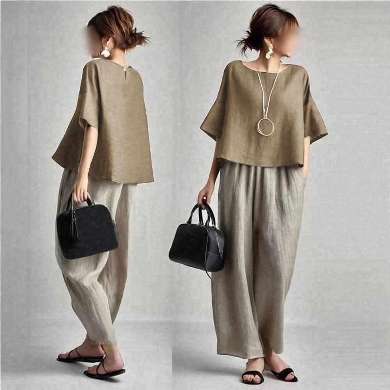 Two Pieces Women Pant Sets Sol - Linen Pant Wide avis et prix