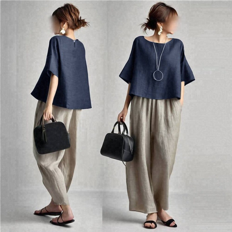 Two Pieces Women Pant Sets Sol - Linen Pant Wide avis et prix